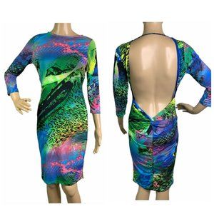 Codigo Neon Print Stretch Open Back Bodycon Dress